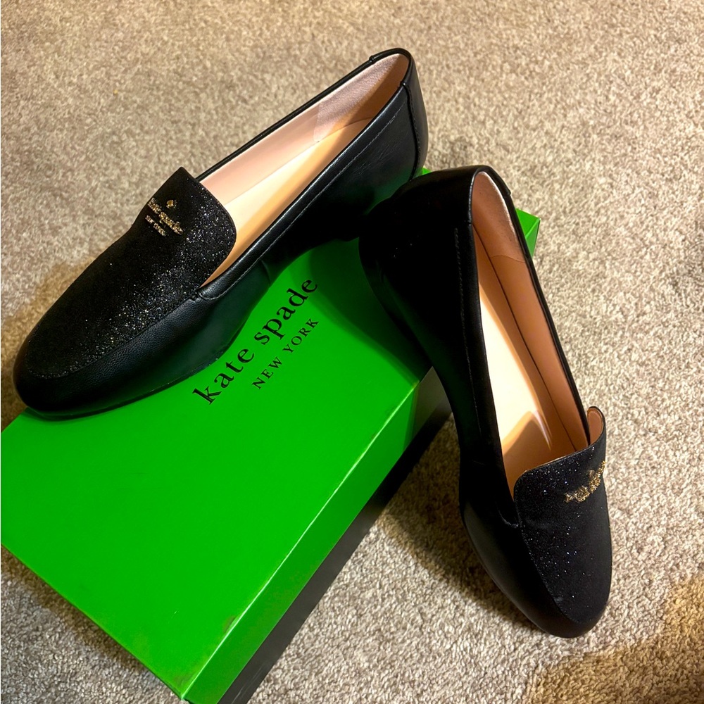 Kate Spade Black Glitter Loafers new in box.